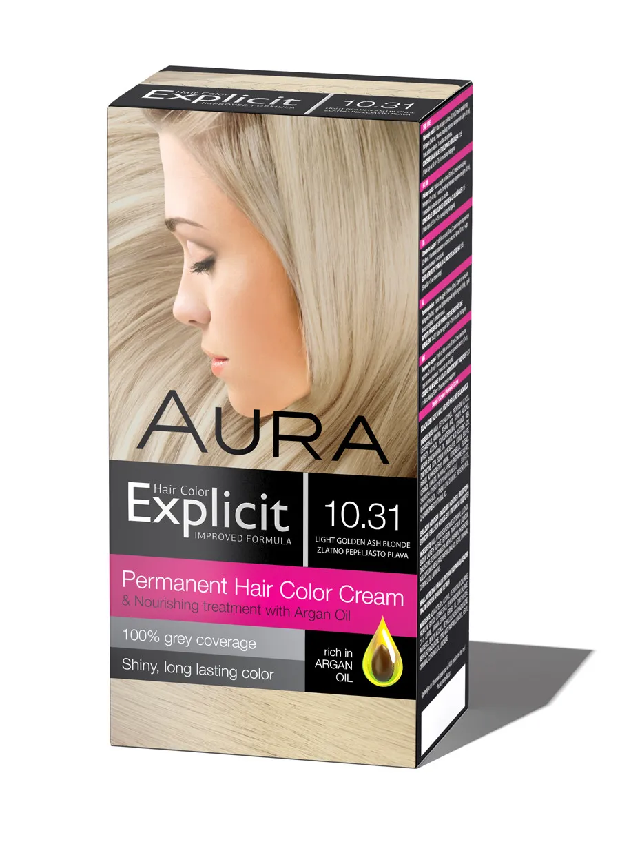 Explicit hair colour 10.31 Light golden ash blonde 